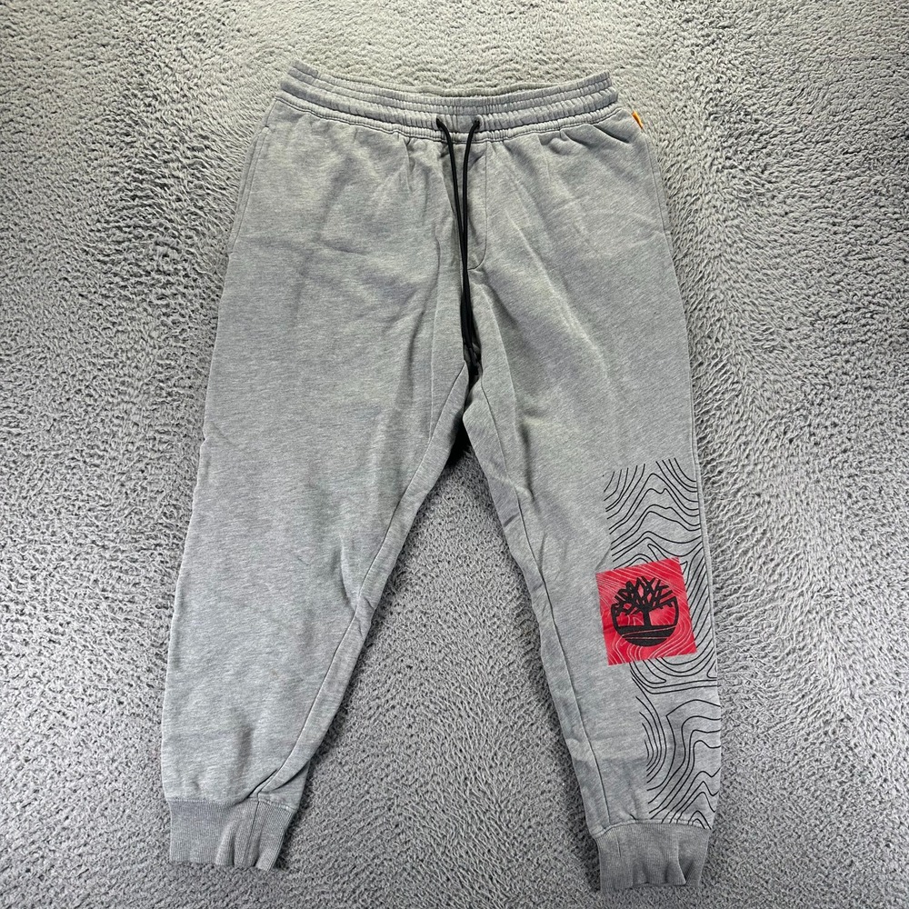 Timberland Sweatpants Mens L Gray Cotton Jogger Tapered Fleece Lined Gym Workout